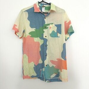 Agua Bendita Shirt Mens Small Multicolor Linen Blend Jack Tonka Button Up Casual